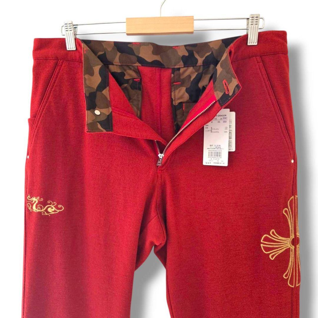 ​【定価3.4万】ダンスウィズドラゴン 豪華刺繍 ストレッチパンツ 4 XL 赤