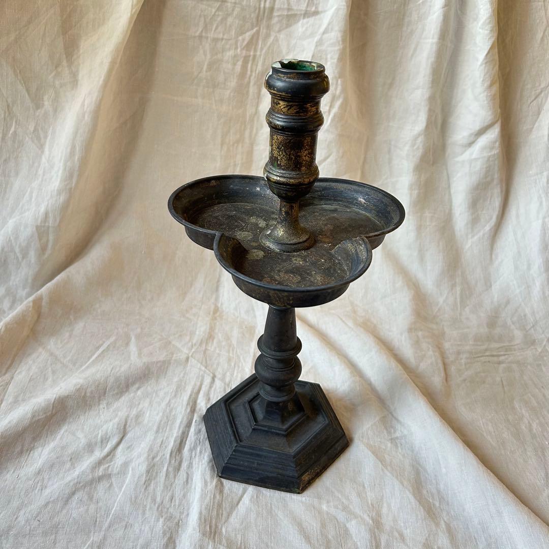 希少　フランスアンティーク 真鍮製 燭台 特大36cm 3つ葉　店舗什器　A