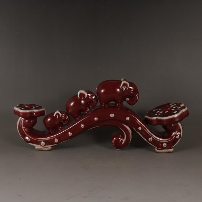 磁器海棠紅釉吉祥如意 置物 鎮宅辟邪 開運風水 招財装飾品 工芸品 美術品