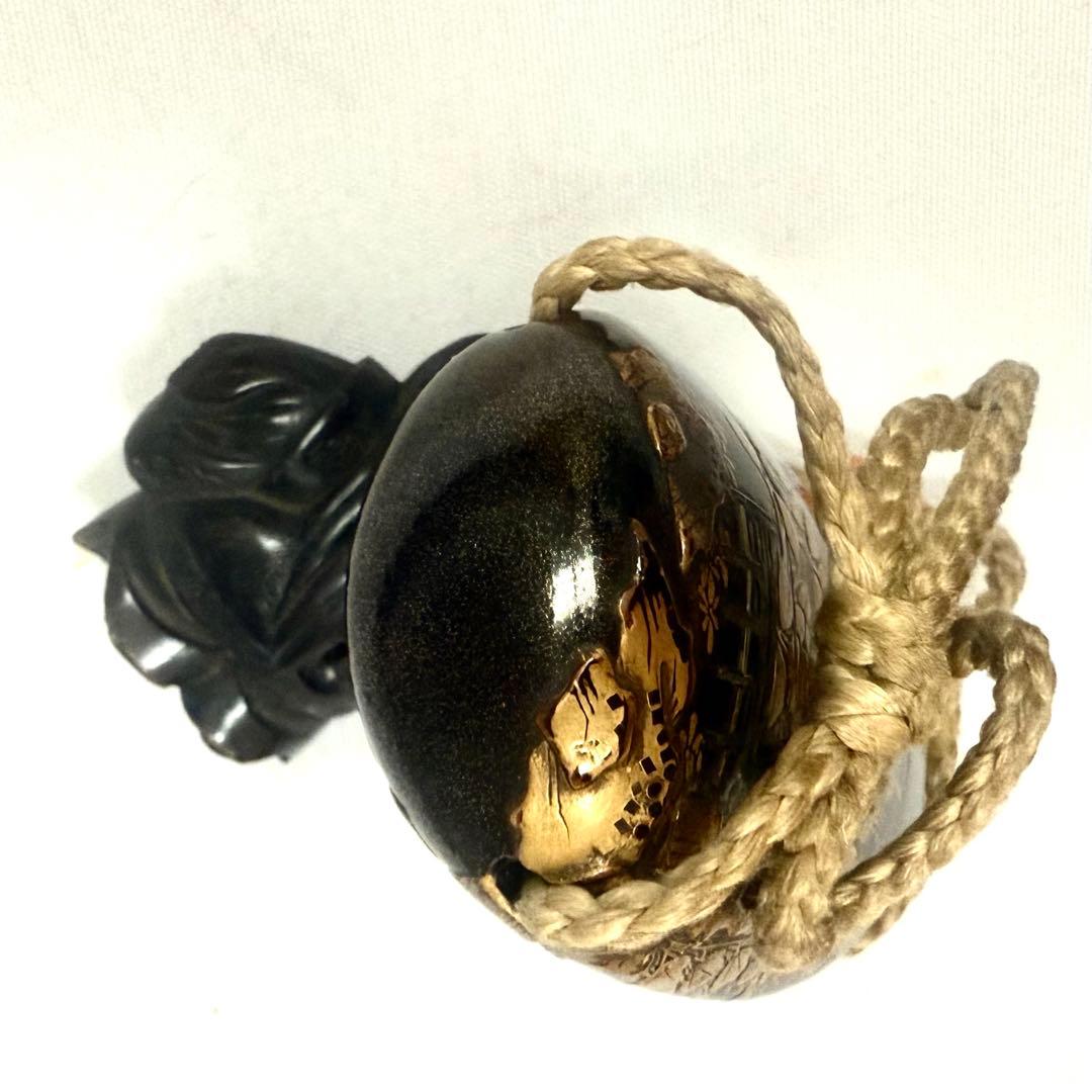 時代物　秋草蒔絵　象嵌細工　印籠　根付