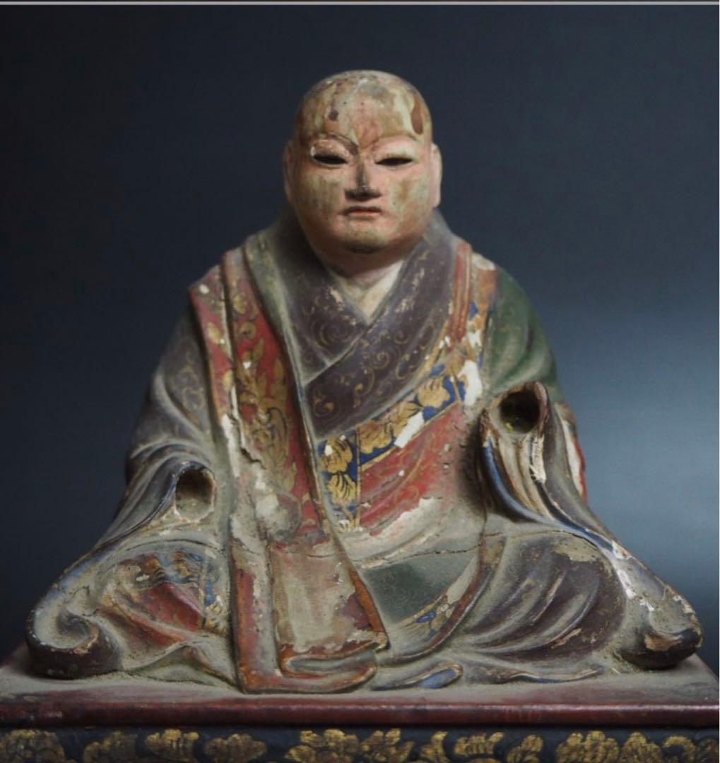 送料無料　旧家蔵出　江戸期木彫り玉眼仏像　高さ17.5ｃｍ