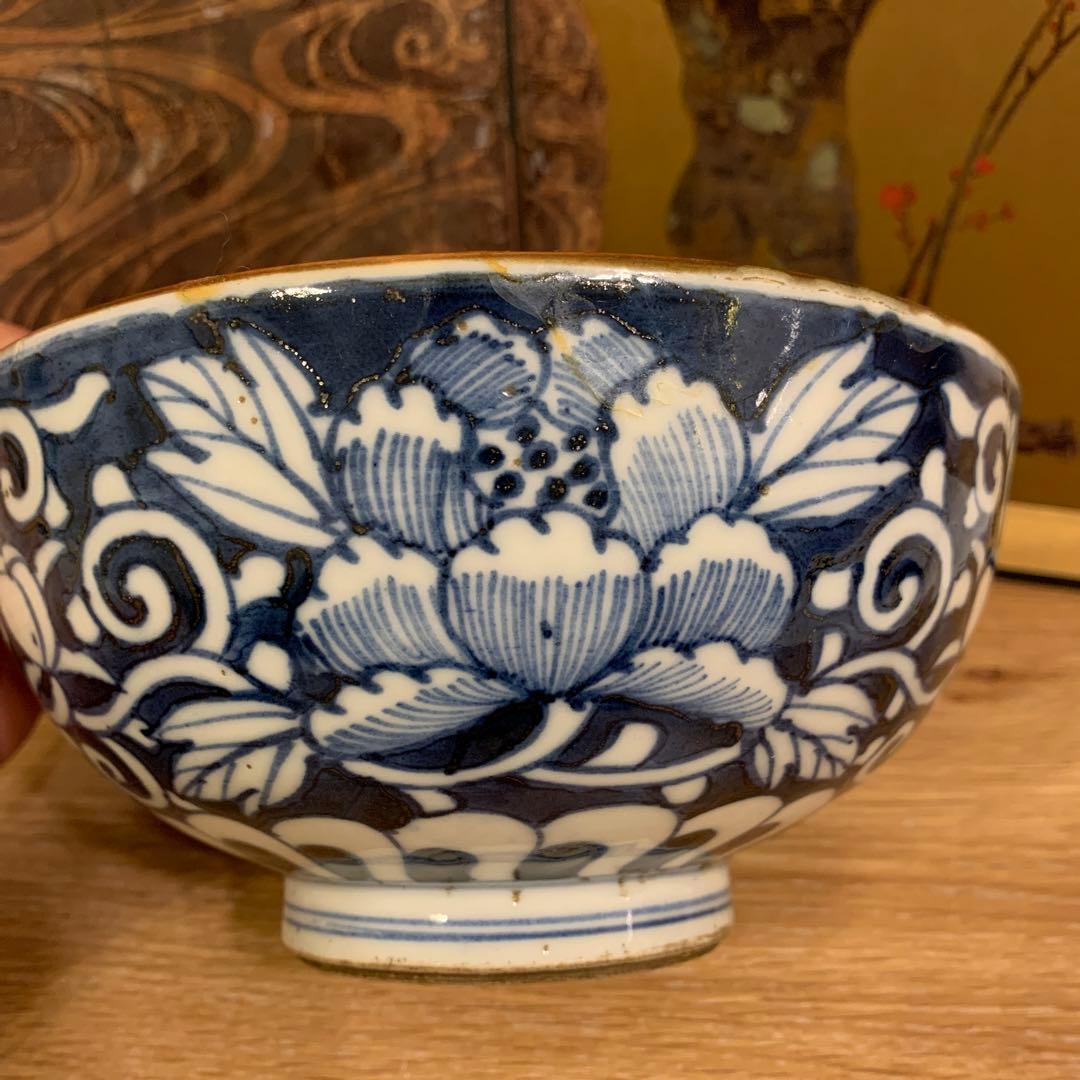 江户初期 染附 牡丹茶椀　92