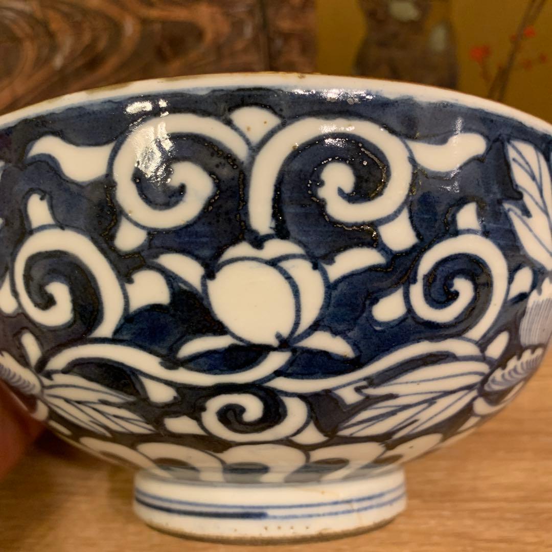 江户初期 染附 牡丹茶椀　92