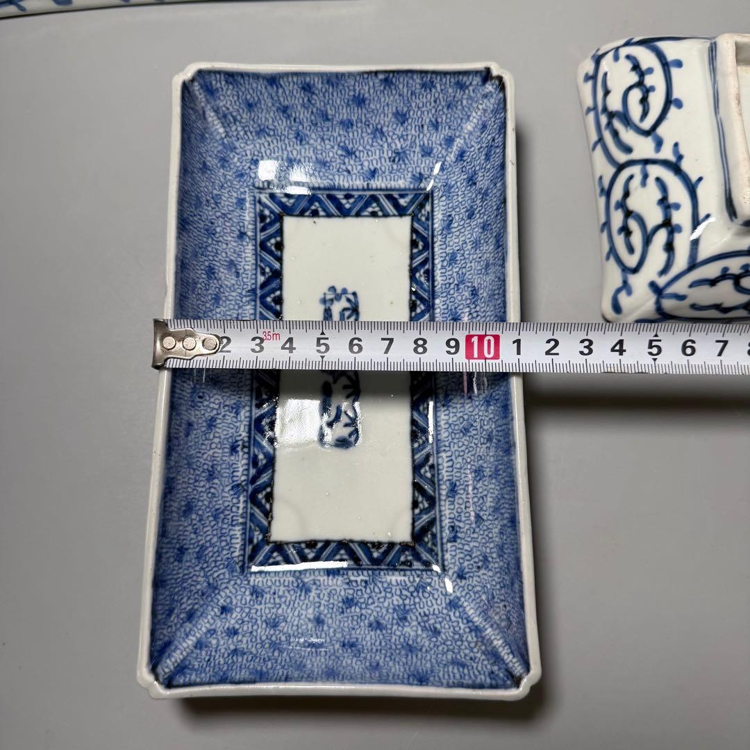 古伊万里　染付　微塵唐草　長皿　五枚　裏唐草文　名品　古美術　1700年代