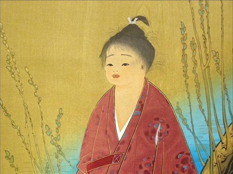 【木版画】掛軸 横山大観 木版画『無我』紙本 共箱付 掛け軸 a071011