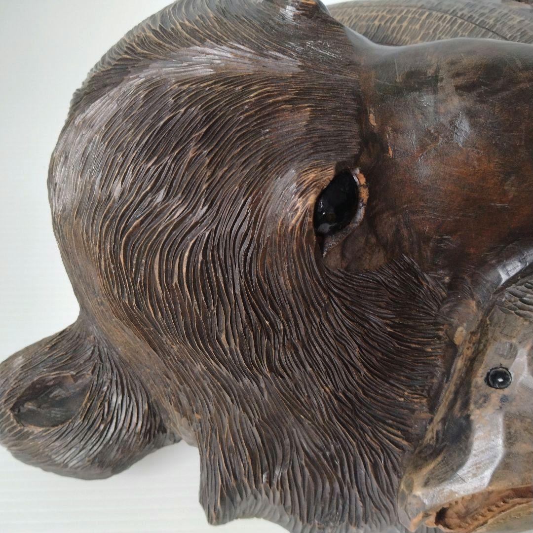 木彫り 熊 クマ 木彫り熊 彫刻熊 一刀彫 壁掛け 頭部 頭 鮭食い熊 北海道