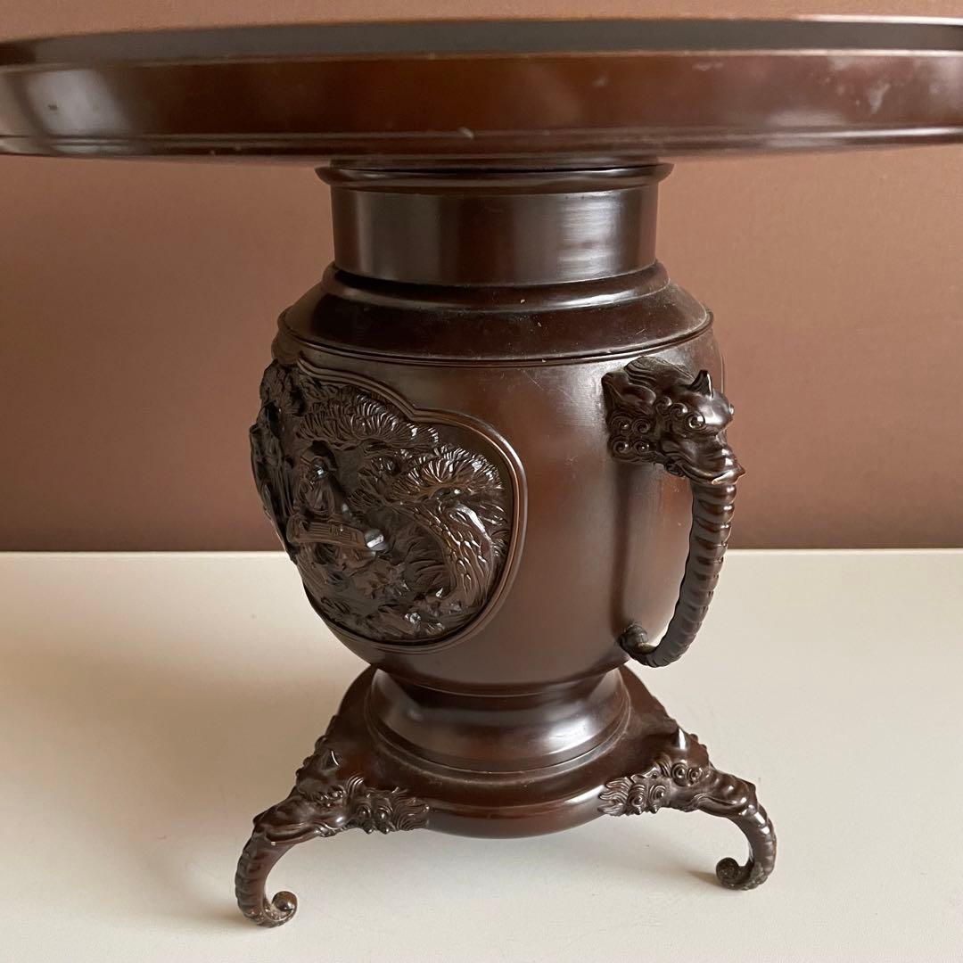 銅花器 薄端 在銘 精山 獅子双耳 池坊 茶道具 華道具 重さ5.2kg 04