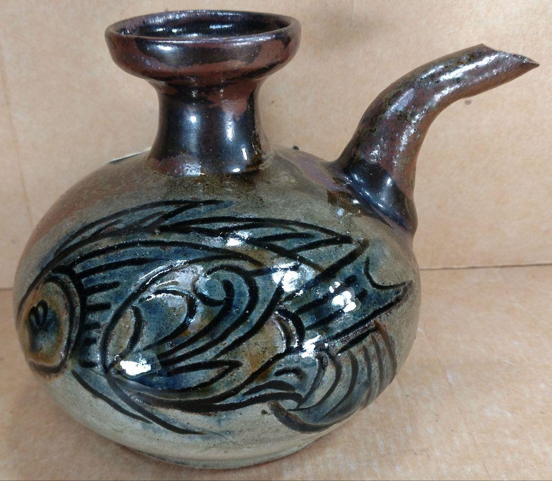 目がハート！大珍品【本物保証】金城次郎 壷屋焼 カラカラ(笑魚）共箱 人間国宝