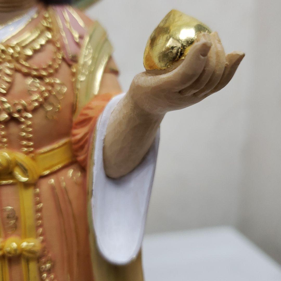 Ｂフライデー蔵出し特価　美しい仏像★ヒバ材 淡彩色錐金 吉祥天6寸★毘沙門天の妃