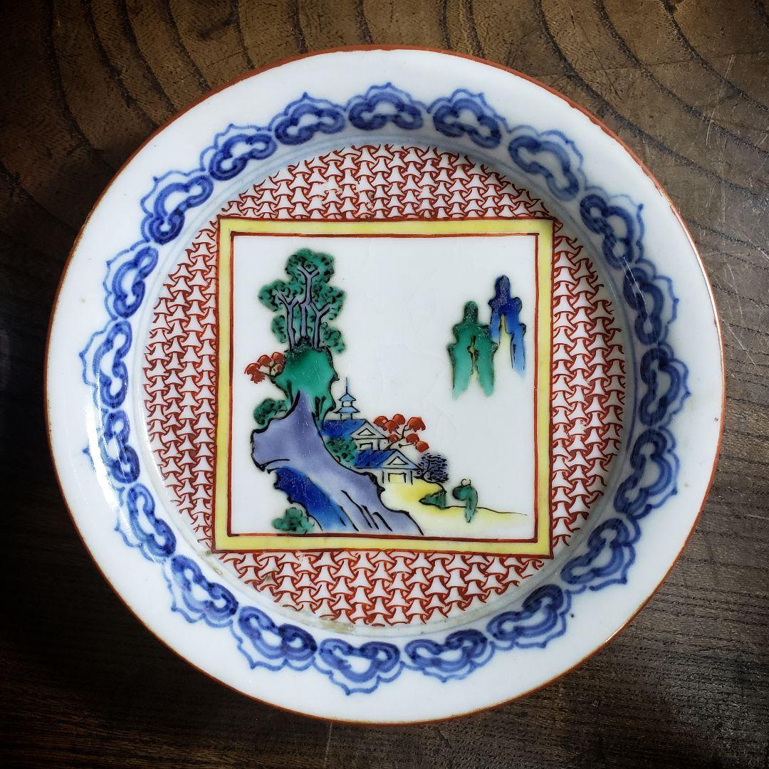 小皿　2枚　九谷　古九谷　山水　上手物　銘々皿　江戸　角福