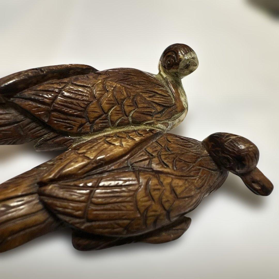 根付　骨董　銘有り 美術品 コレクション　二羽の鳥の彫刻