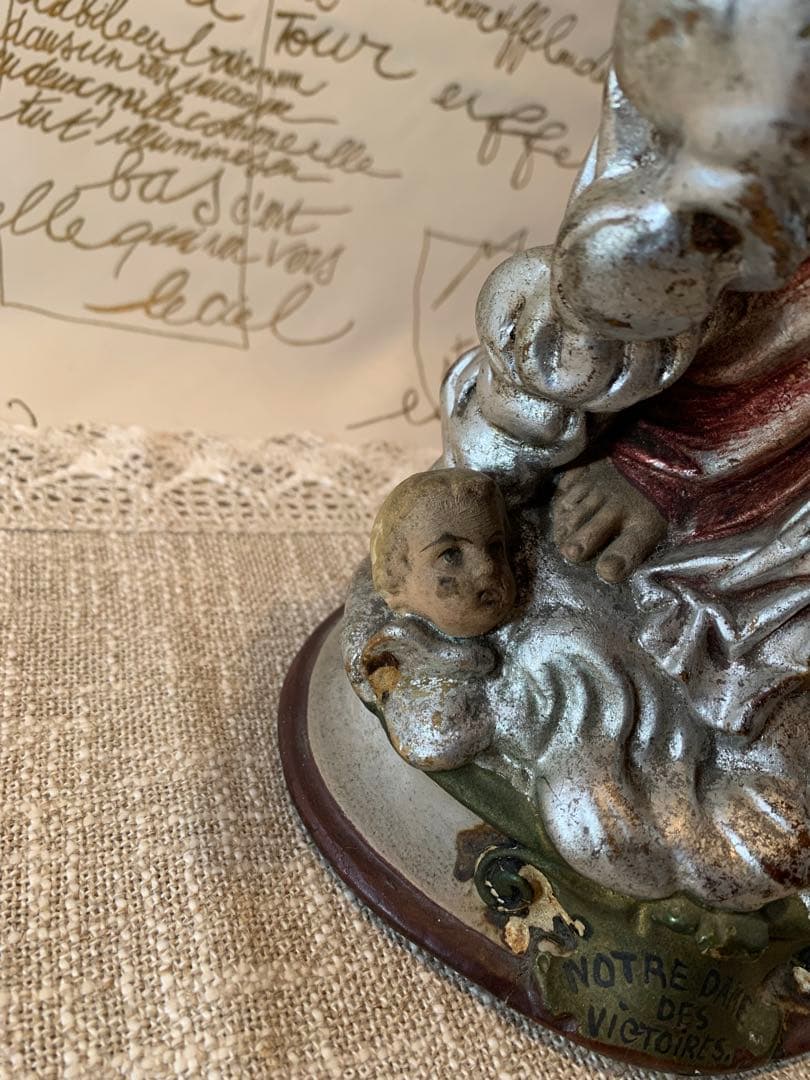フランス製　アンティーク1920年特大43㎝ノートルダム　レアな銀色のマリア様！