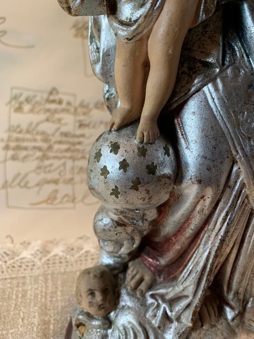 フランス製　アンティーク1920年特大43㎝ノートルダム　レアな銀色のマリア様！