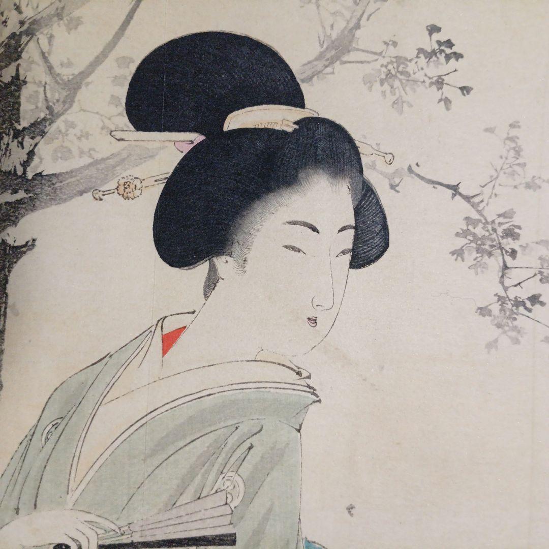 小説の口絵版画水野年方3枚、梶田半古1枚、富岡永洗1枚の5枚売り明治期閉じ穴あり