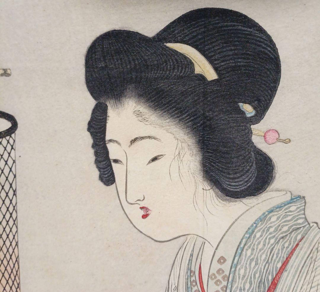 小説の口絵版画水野年方3枚、梶田半古1枚、富岡永洗1枚の5枚売り明治期閉じ穴あり