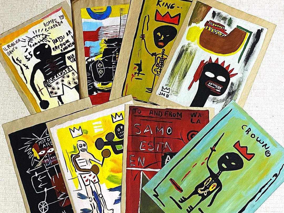 【まとめ売り8枚】模写 肉筆 サインあり ジャン・ミシェル・バスキア 油彩