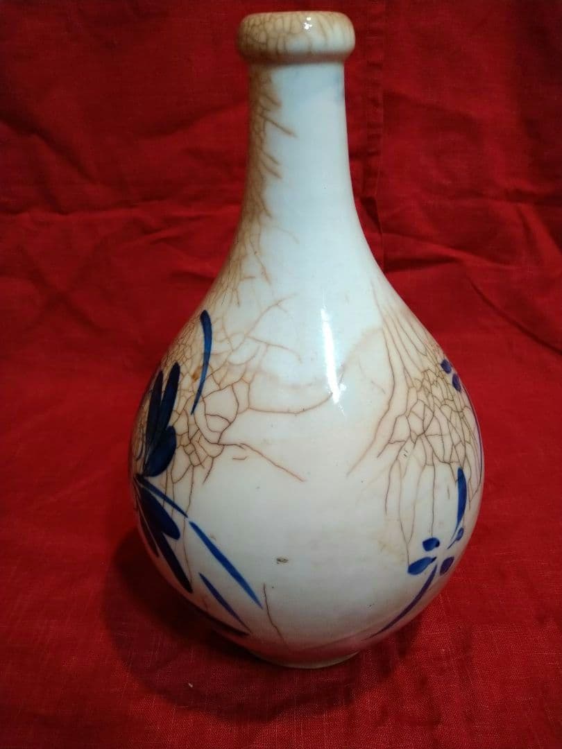 ♥【山水染付け】８０年前のヴィンテージ・コレクション品・骨董品✸昭和の貫入柄壺