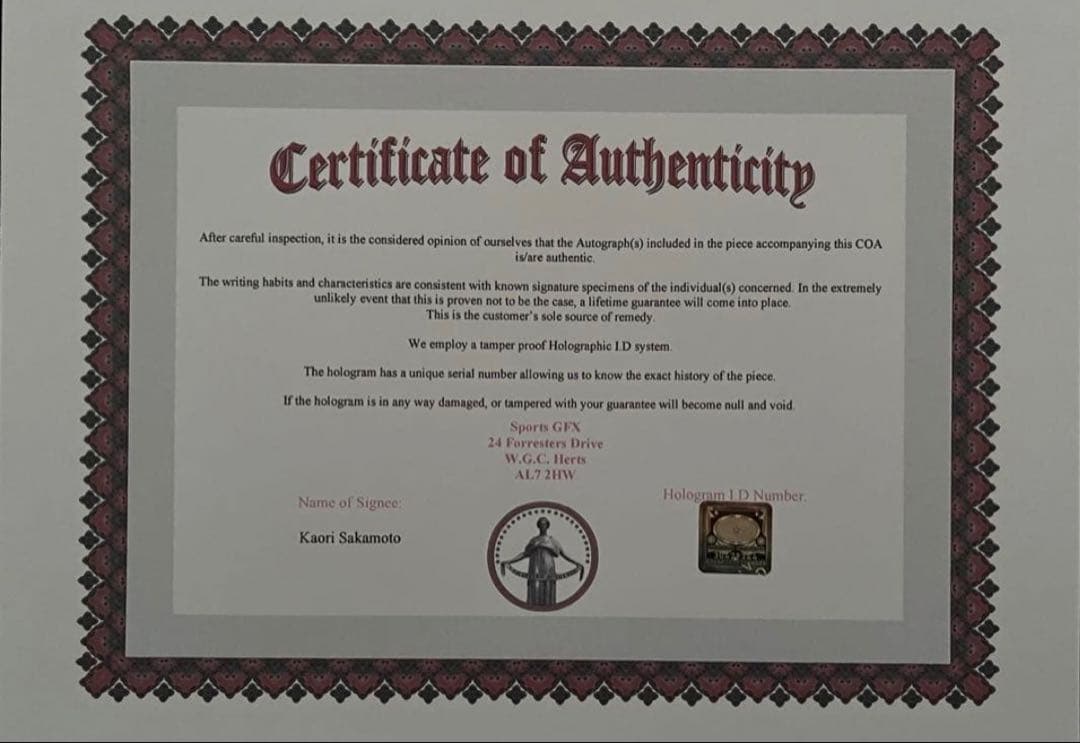 坂本花織 直筆サイン付き写真 世界女王 女子フィギュアスケート　証明書付 1枚⑩
