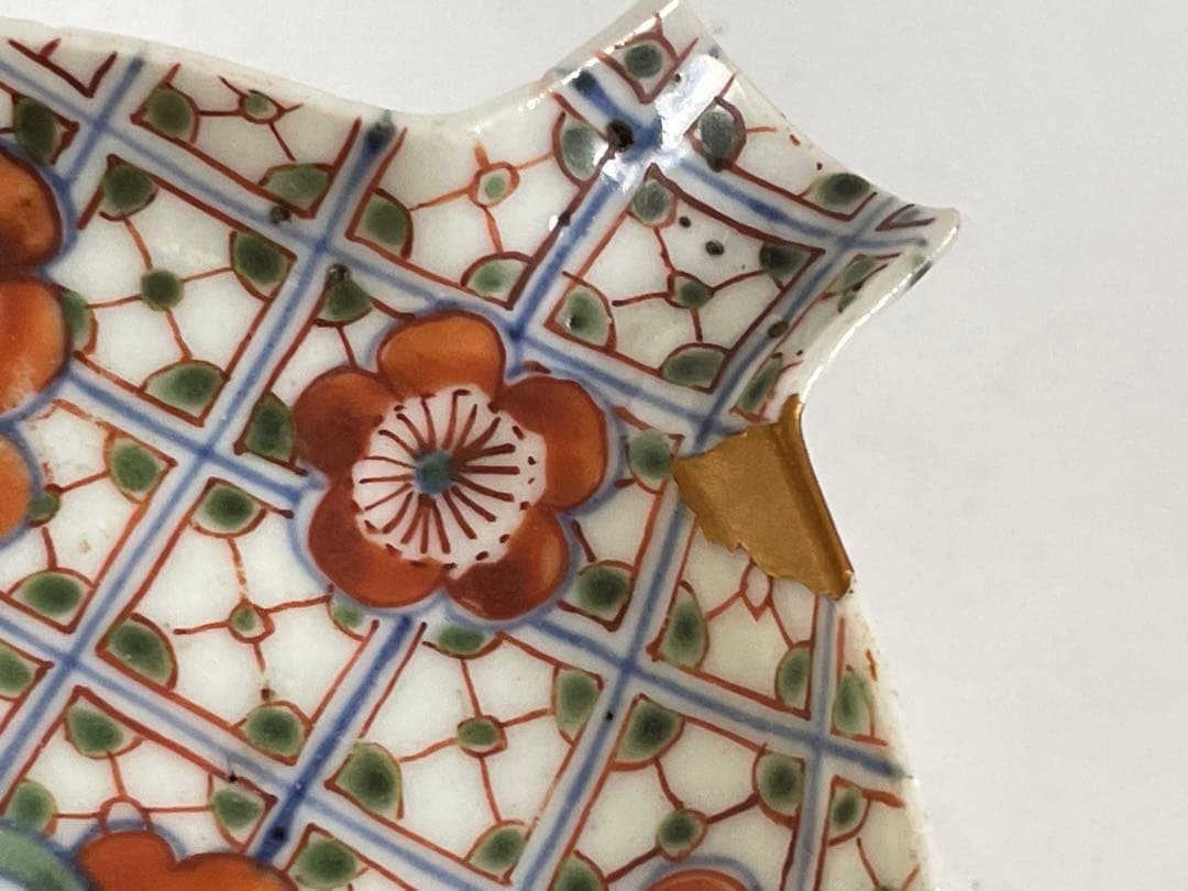 #1 骨董　アンティーク　色絵古九谷　色絵山水文瓢形向付　変形皿　古九谷