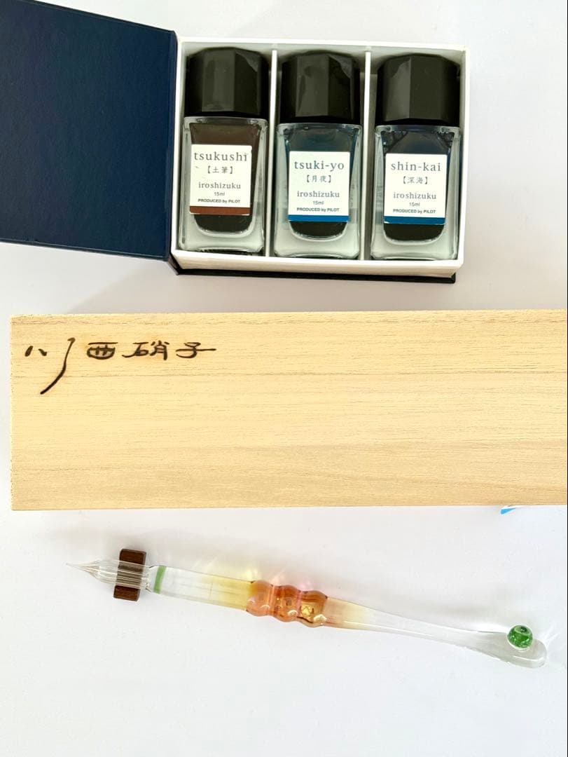 【新同】川西硝子ガラスペンとPILOT色彩雫インクセット