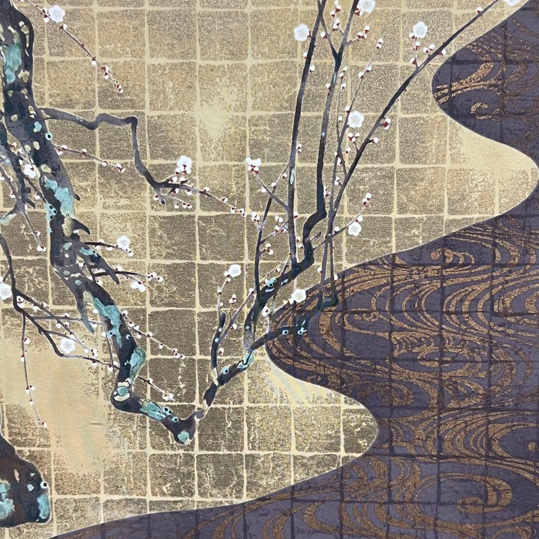 4159 尾形光琳 「紅白梅済」 工芸印刷 絹本 日本画 掛軸 おもてなし