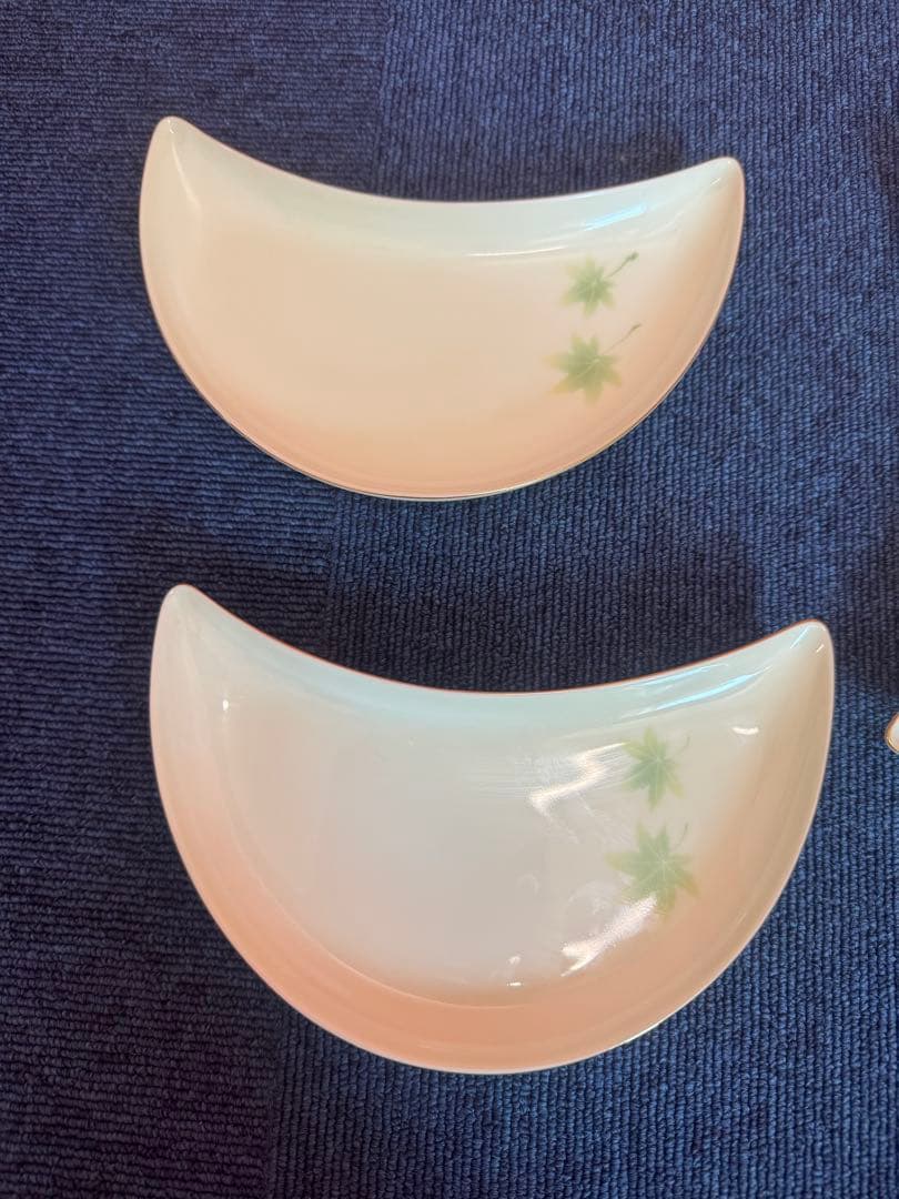 2029 深川製磁　グリーン楓半月皿3客　湯呑3客