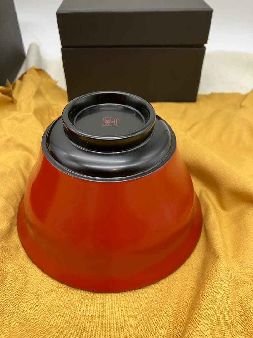 未使用輪島屋善仁 眉間寺椀　福々椀 溜内黒塗 洗朱塗 二客 輪島塗　製品登録書有