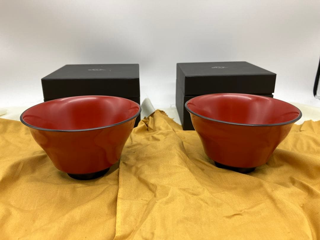 未使用輪島屋善仁 眉間寺椀　福々椀 溜内黒塗 洗朱塗 二客 輪島塗　製品登録書有