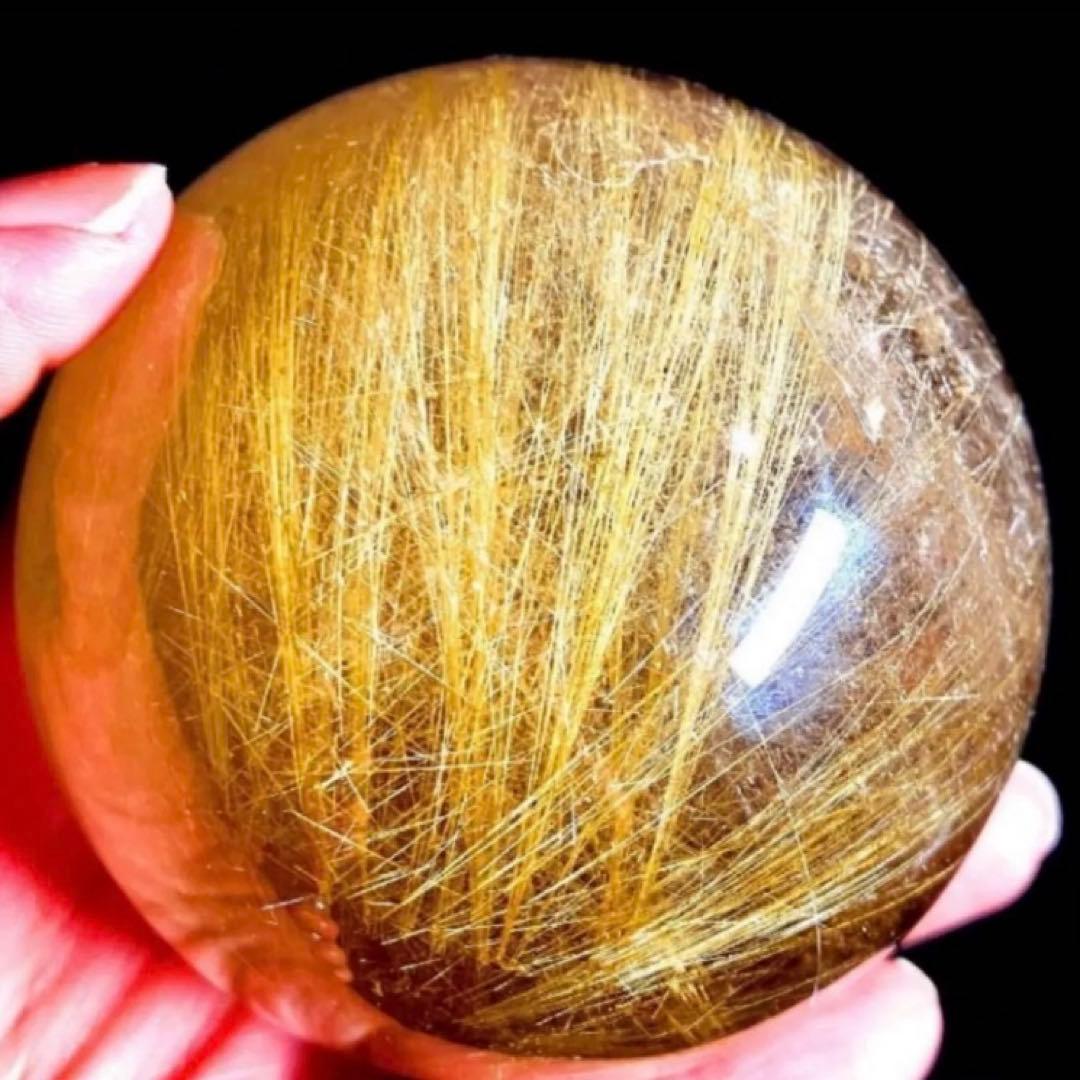 限定値下げ超絶綺麗✨76mm ゴールドルチルクォーツ　丸玉　スフィア　金針水晶