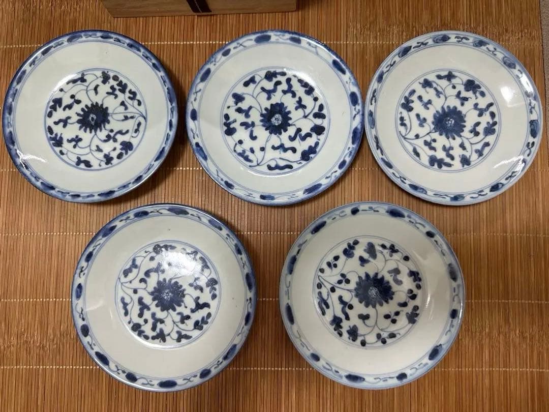 中国陶磁器　染付　清時代　清朝　大清乾隆￼年製￼ お皿5枚セット箱あり骨董古美術