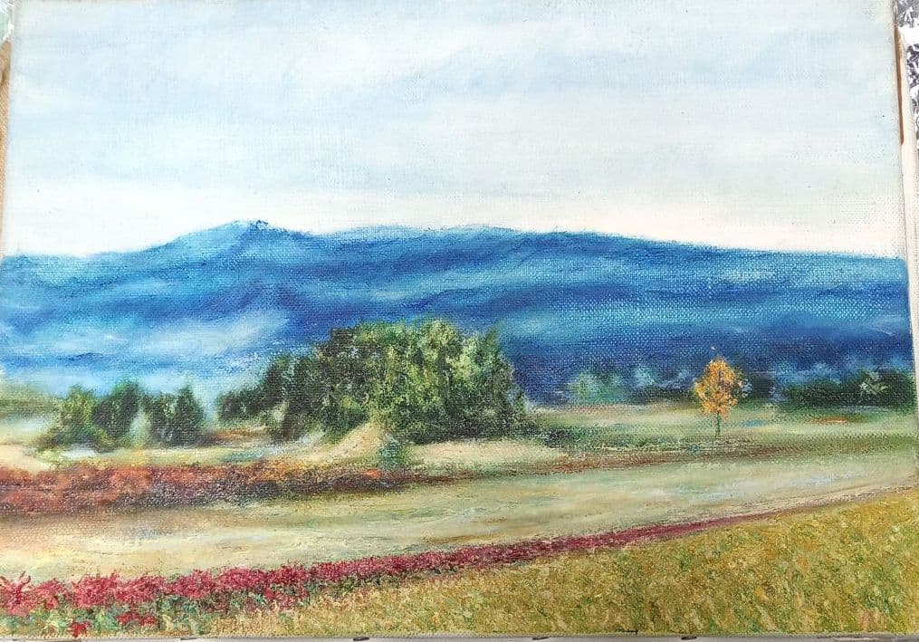 石器時代〜　弥生時代の風景画　F 4　真作　肉筆　癒やし　ほっとする一時　　　！