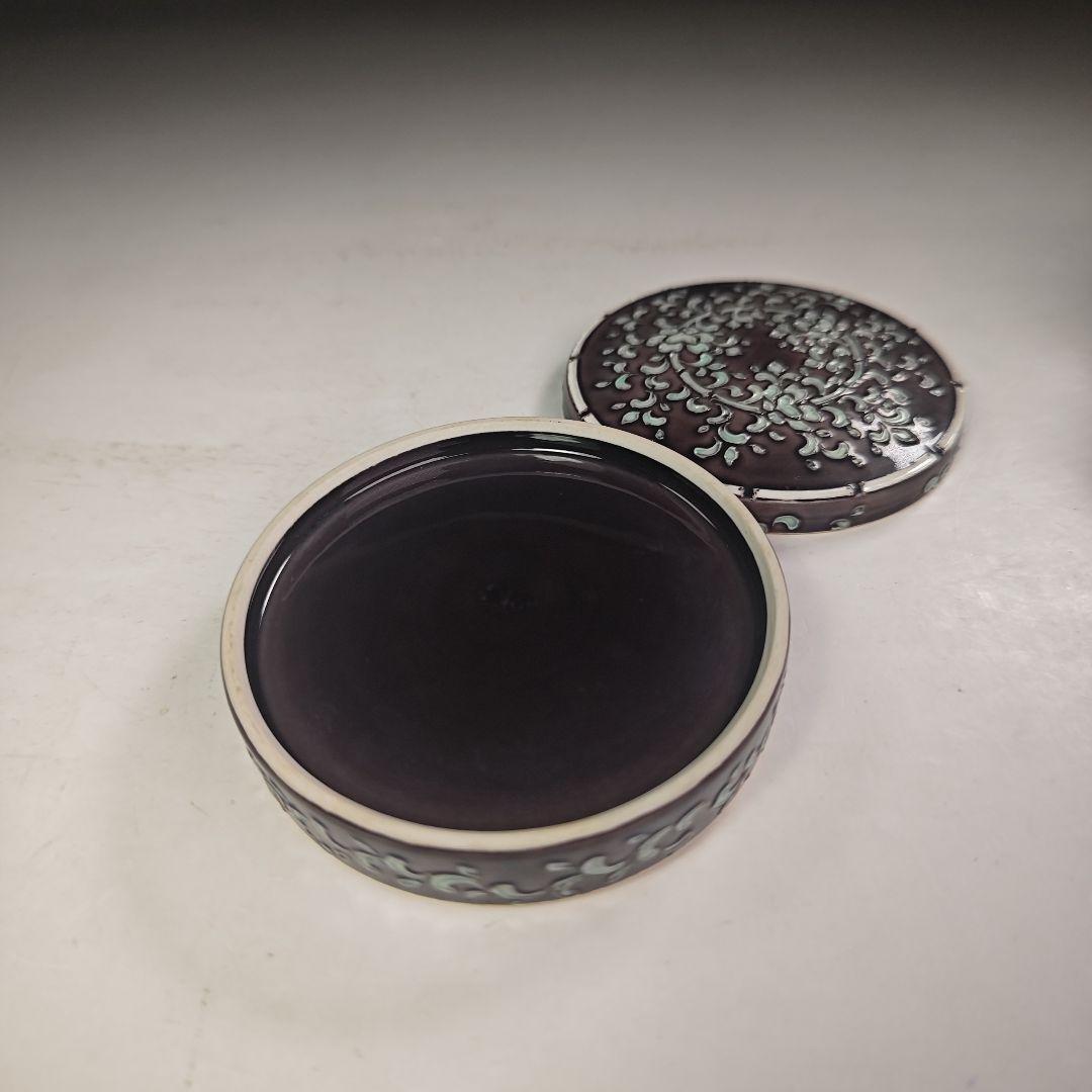 ウ273 香合『中村翠嵐』『紫交趾　唐草　香合　共箱』茶道具