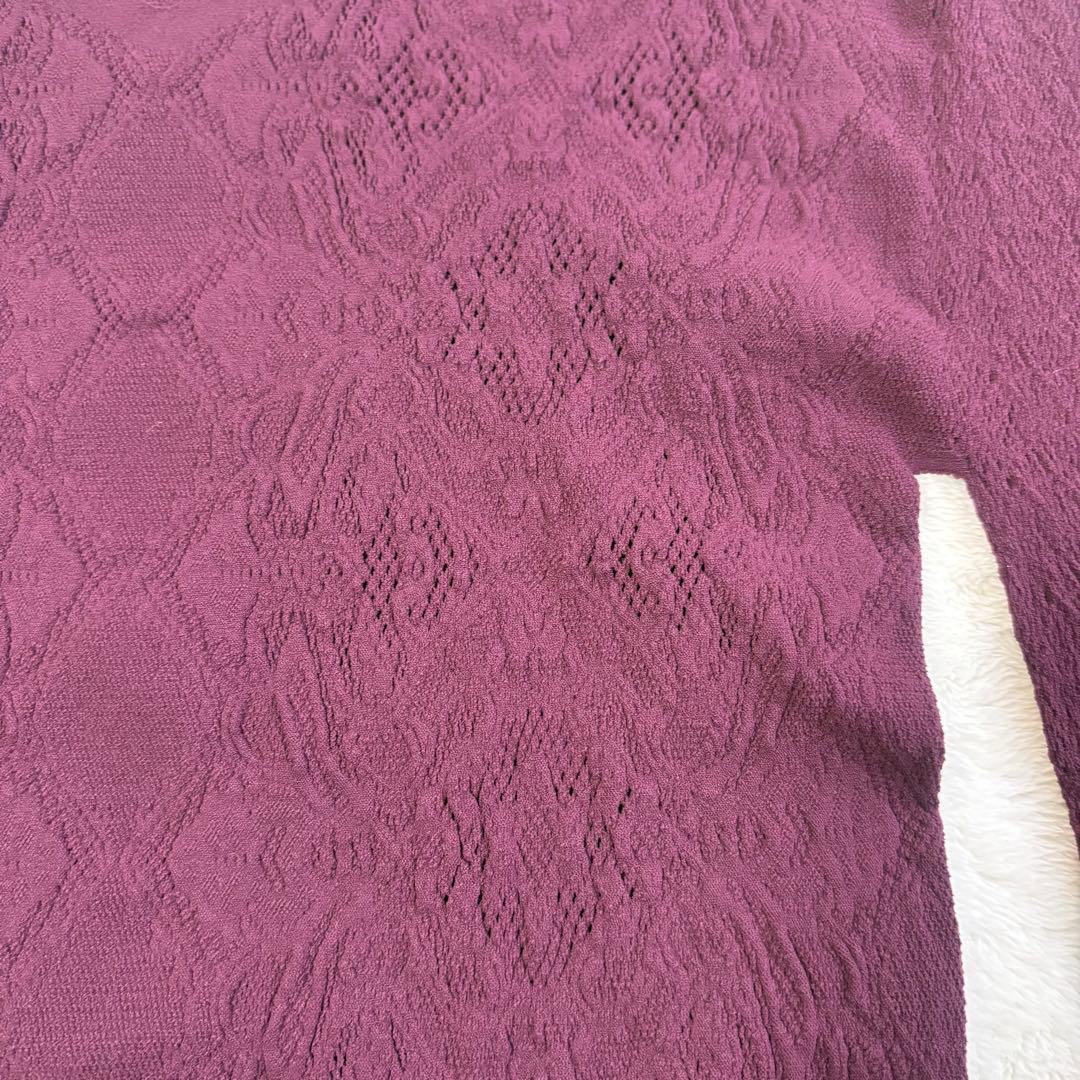 【新品】シアー2wayクルーネックニットトップ ノーソーイングニット Mプラム