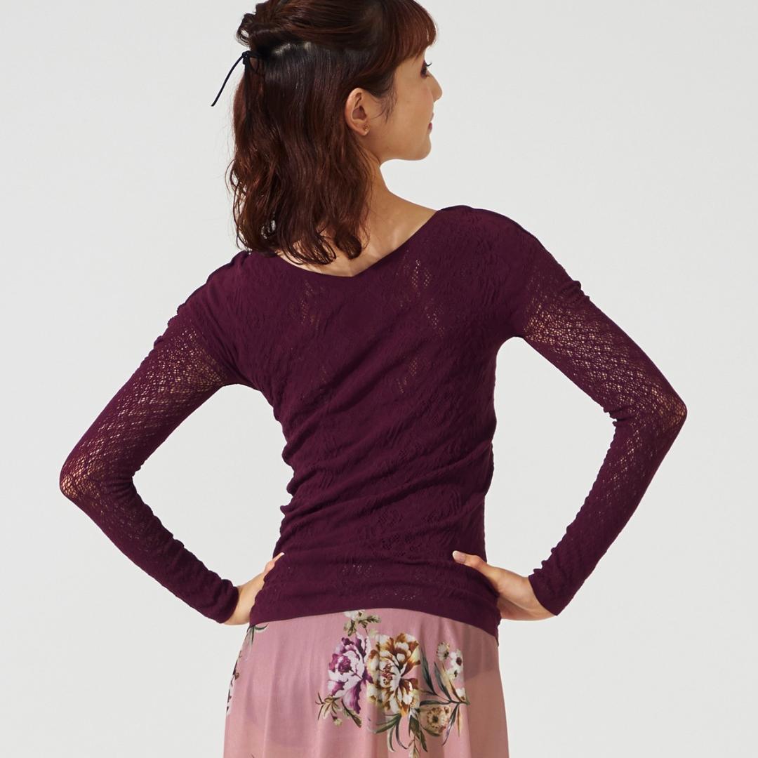 【新品】シアー2wayクルーネックニットトップ ノーソーイングニット Mプラム