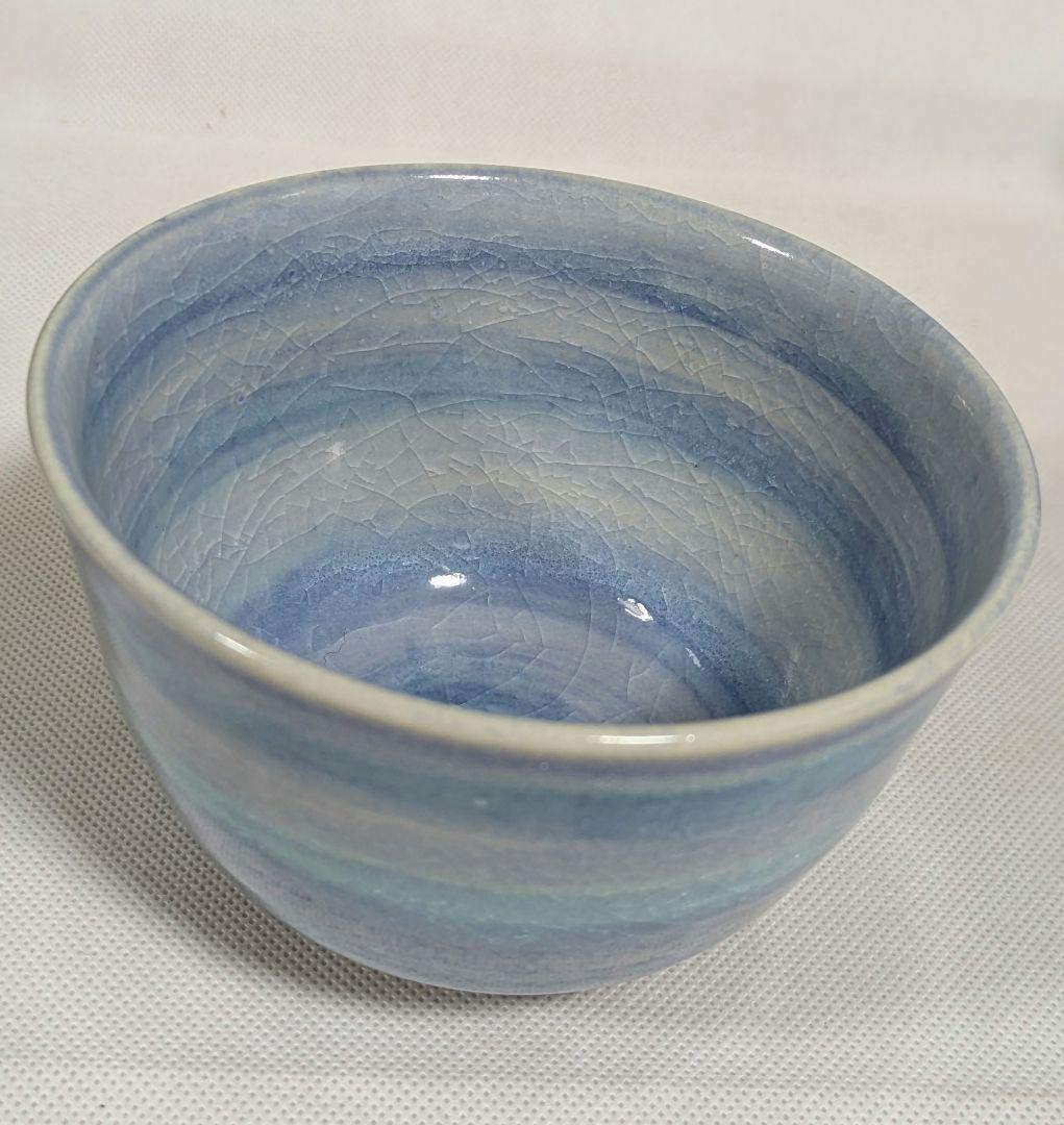 RT-189794★清水焼　京焼　抹茶茶碗　藤平正文作　トルコ　ブルー