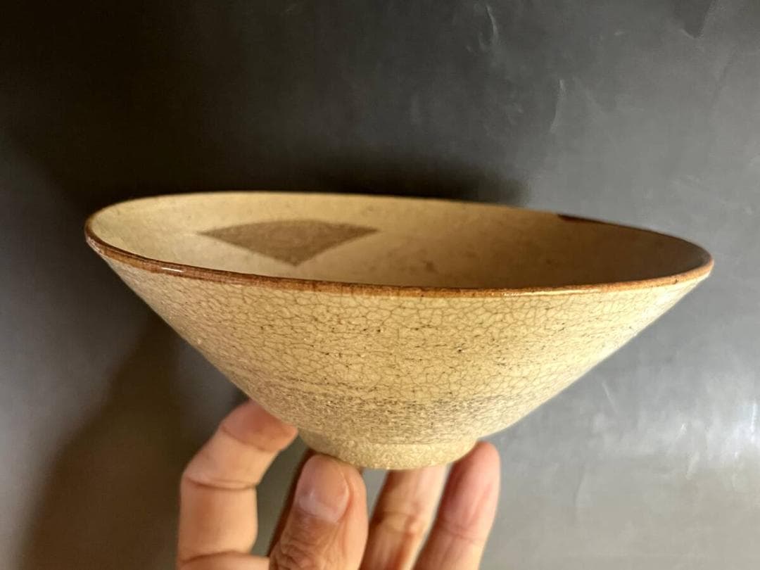 茶碗■唐津 松本鎧山造 平茶碗 粉引 白釉 夏茶碗 抹茶碗 時代物 骨董品■