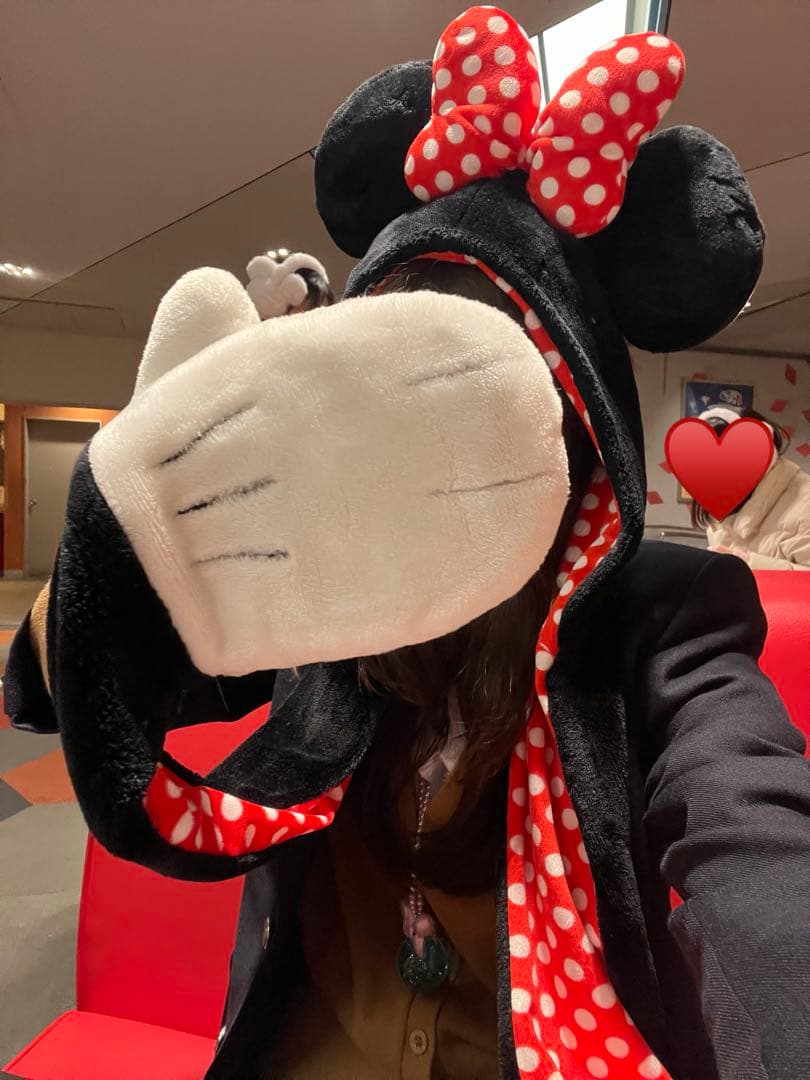 ミニーマウス フリースフード 手袋付き