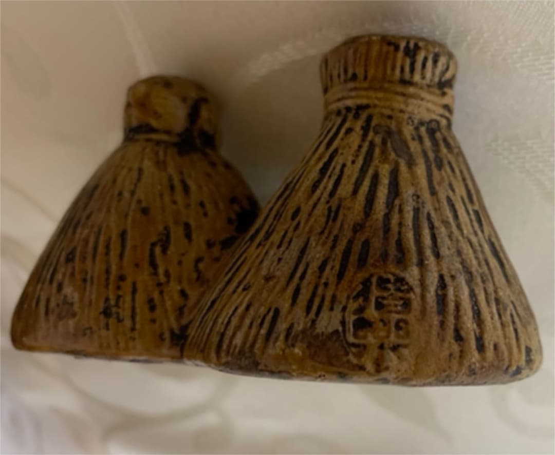 水戸　偕楽焼　農人形　在印　年代物