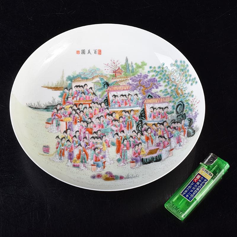 中国　乾隆年製款　粉彩　百美図盤　皿　M　R8820