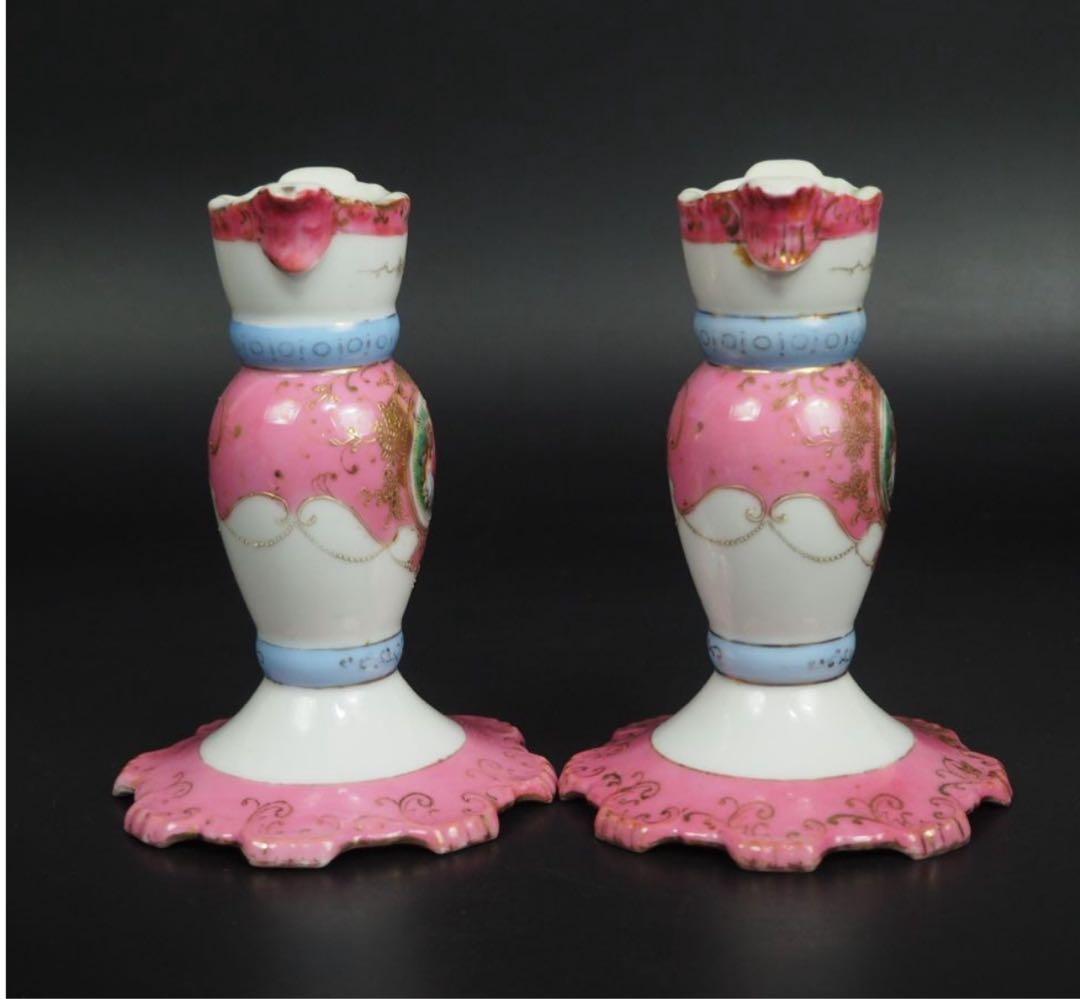 送料無料　時代物　CHUBU CHINA(中部陶器) 輸出向け燭台一対