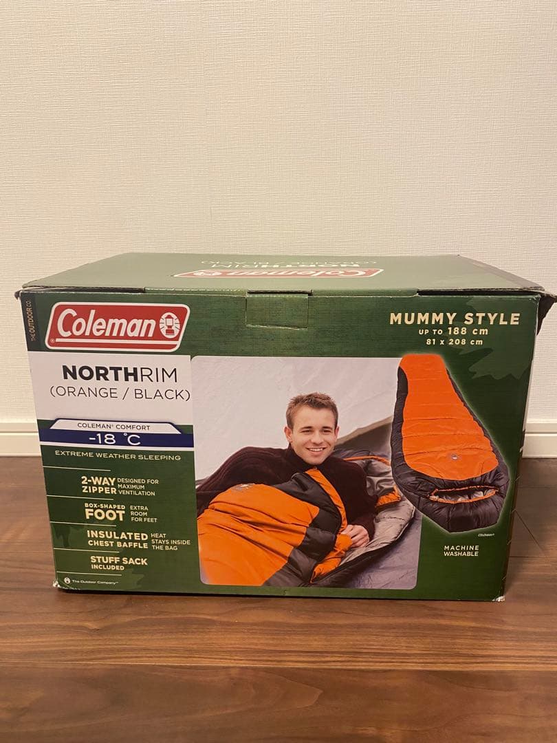 美品Coleman コールマン ノースリム マミー型 寝袋 オレンジ ブラック