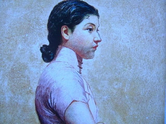 岡田三郎助、【婦人半身像】、年代物・希少な画集画、新品高級額 額装付