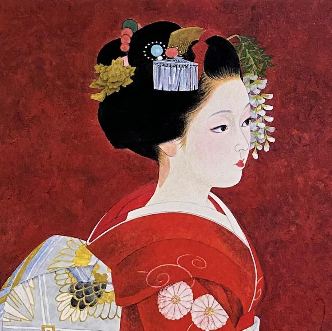 加藤晨明、【舞妓】、希少な額装用画集より、新品額装付、状態良好