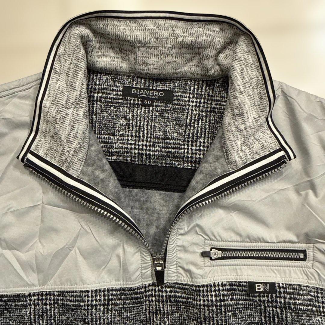 ラウラフェリーチェ　ビアネロ　メンズ　ハーフジップ　裏起毛　ニットブルゾン　LL