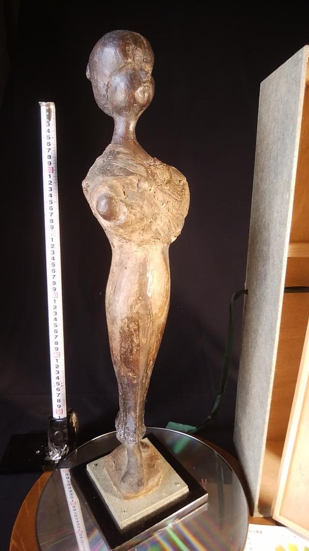 松本作【乾漆少女像】高５９cm◆木箱付き◆古代銅像様ブロンズ彫刻風裸婦ドール人形