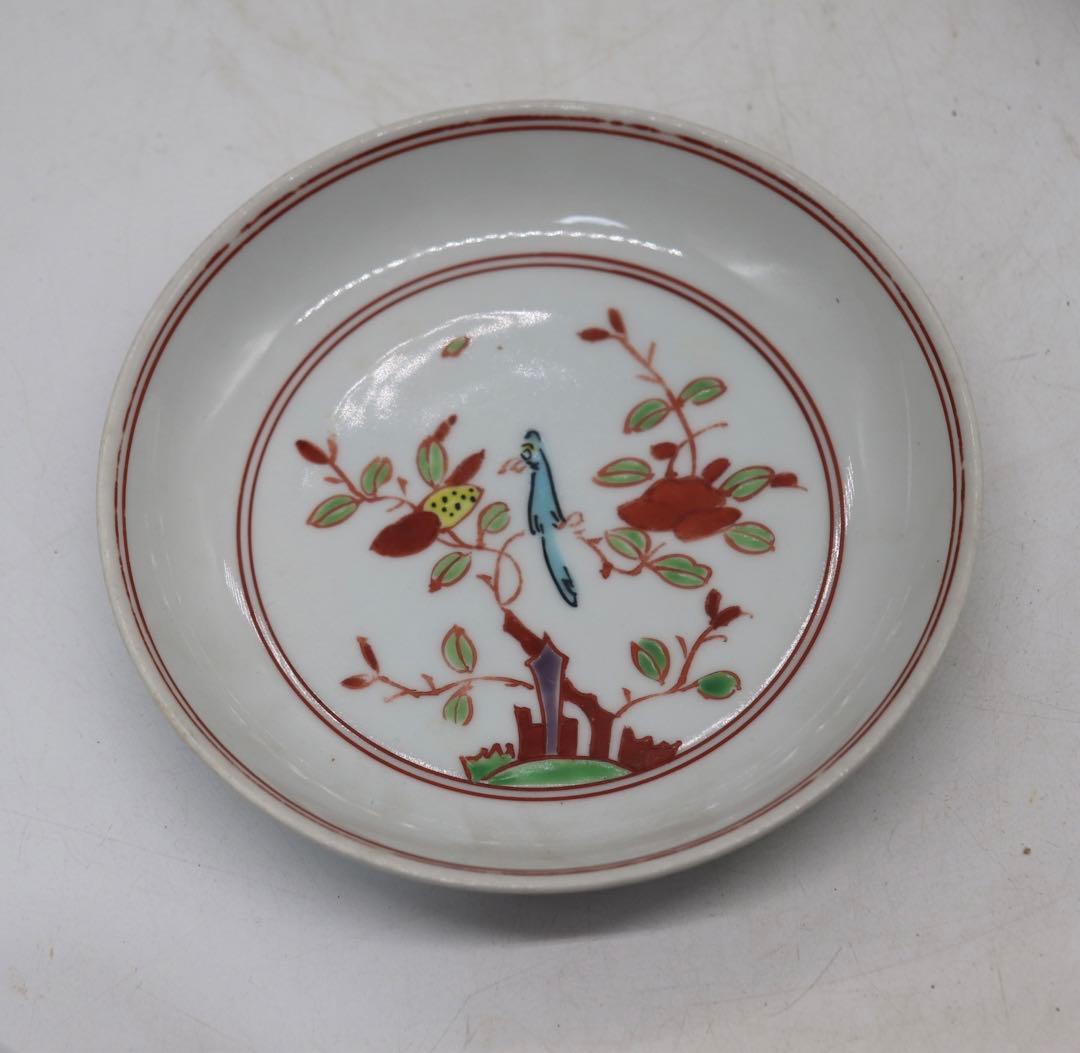 中国　紅緑彩　花鳥紋小皿2点　正徳年製銘　送料込み1023
