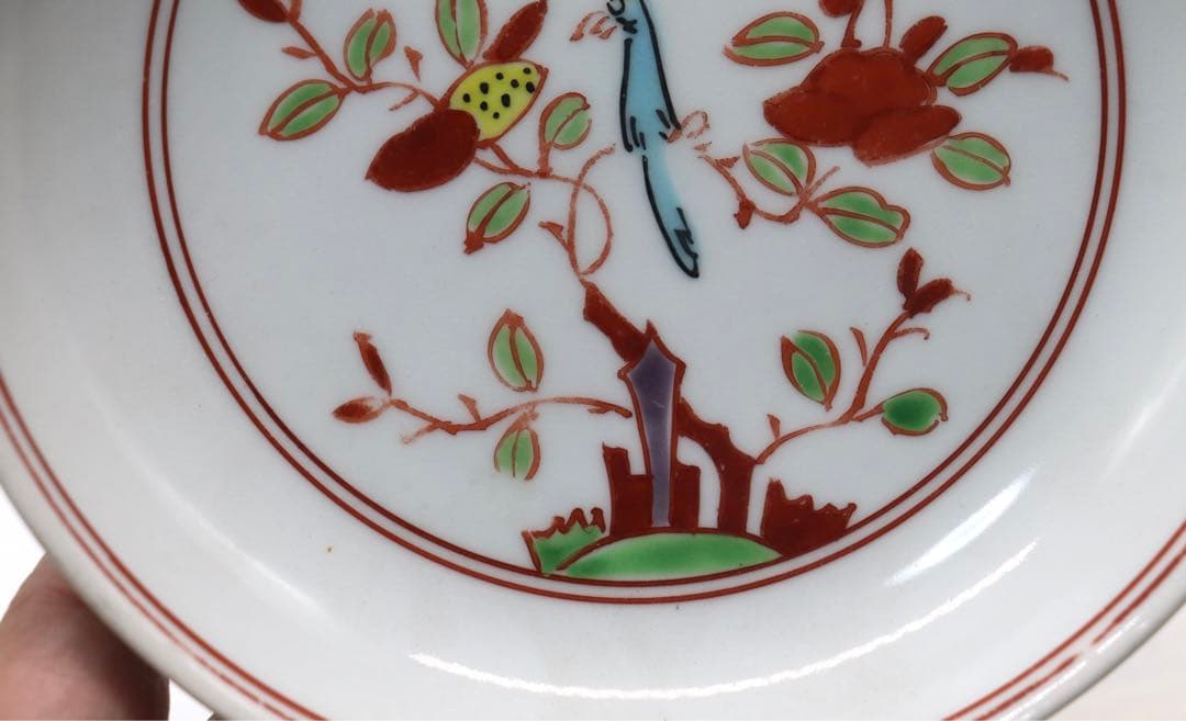 中国　紅緑彩　花鳥紋小皿2点　正徳年製銘　送料込み1023