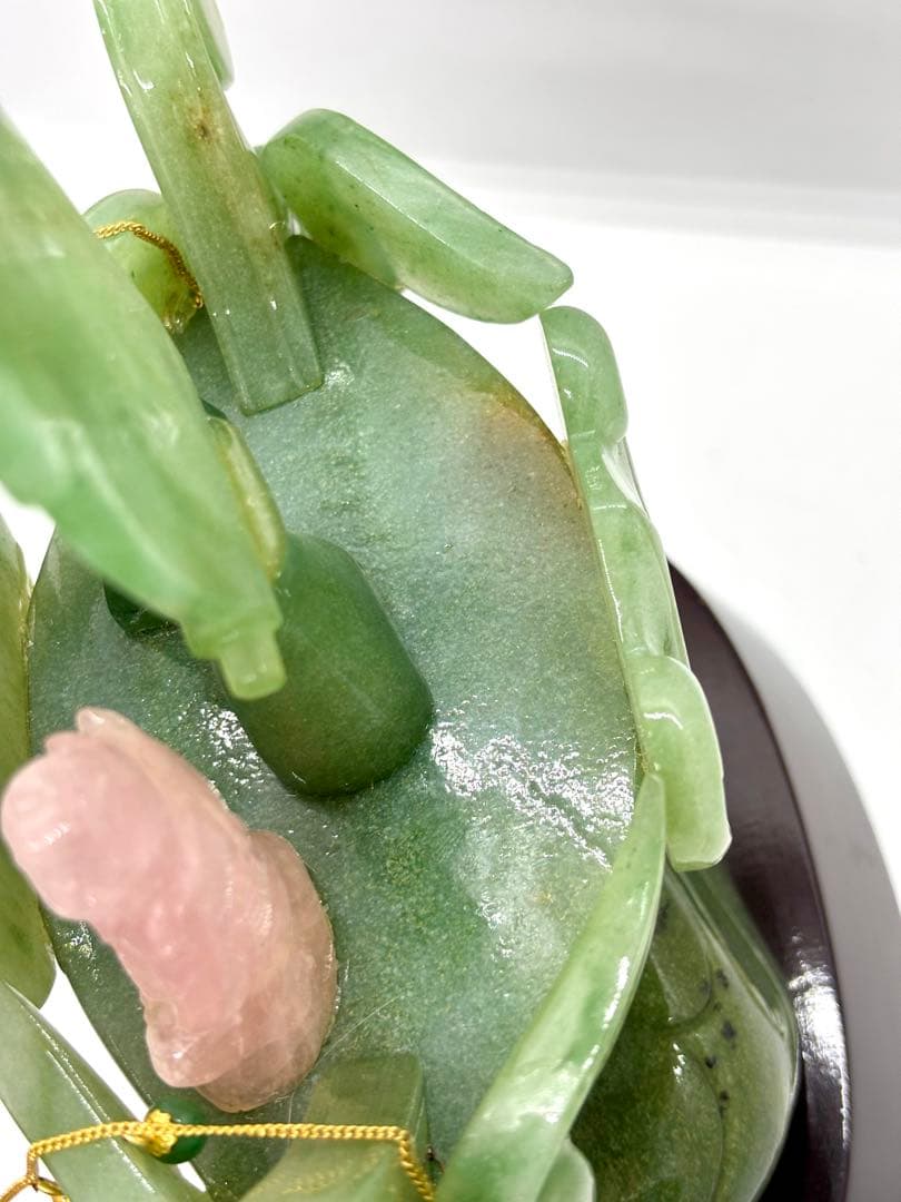 #伝統工芸士　斉藤本晴作 インド翡翠 『宝船 』彫刻置物