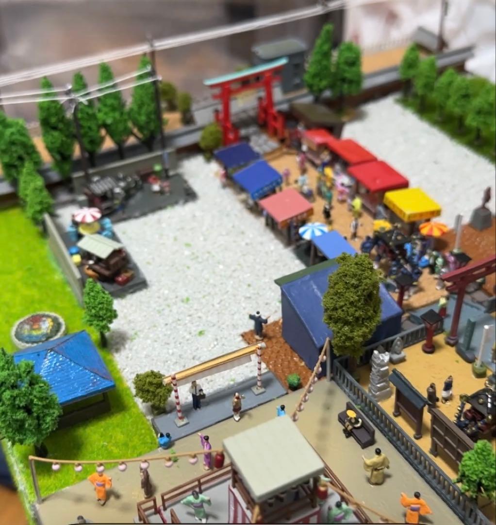 素人手作り手塗り神社夏祭り御神輿盆踊り露店ジオラマ