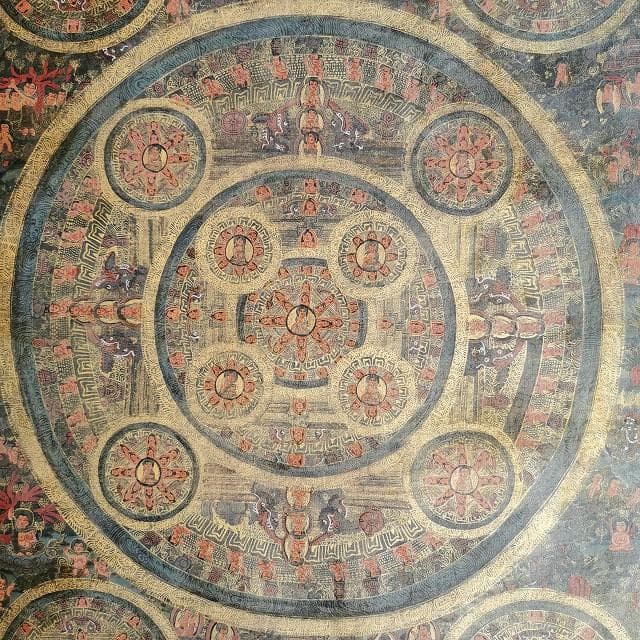 【五仏曼荼羅】　アンティーク　大　ハイクオリティ　：　タンカ　仏画（額縁なし）